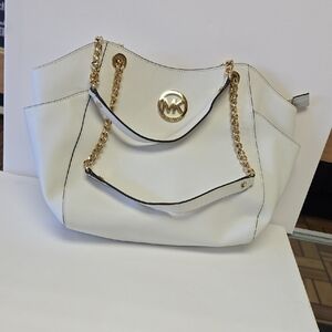Michael Kors Cream Leather Tote with Gold Chain Handles